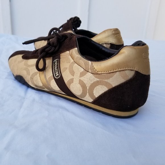 Coach Joss Signature Sued Sneakers Gold & Brown Size 9M - Picture 9 of 15